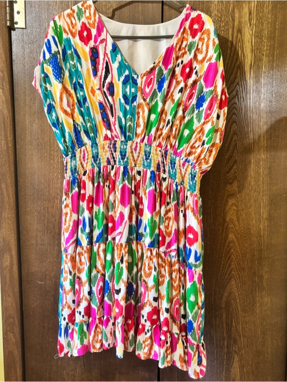 Rainbow heetah print smocked waist dress